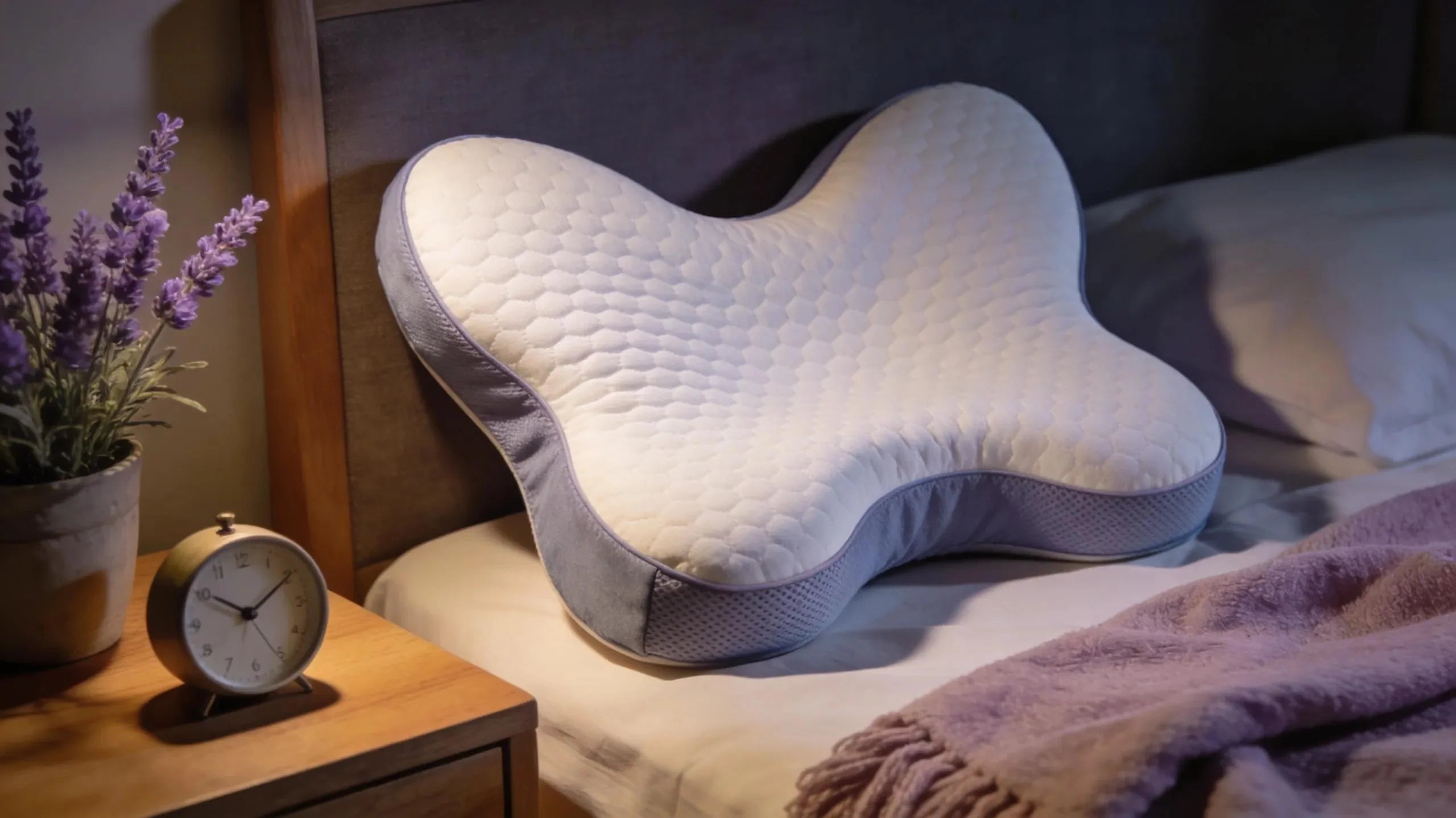 Detailed view of the Butterfly Pillow's memory foam and ergonomic design showcasing cooling features