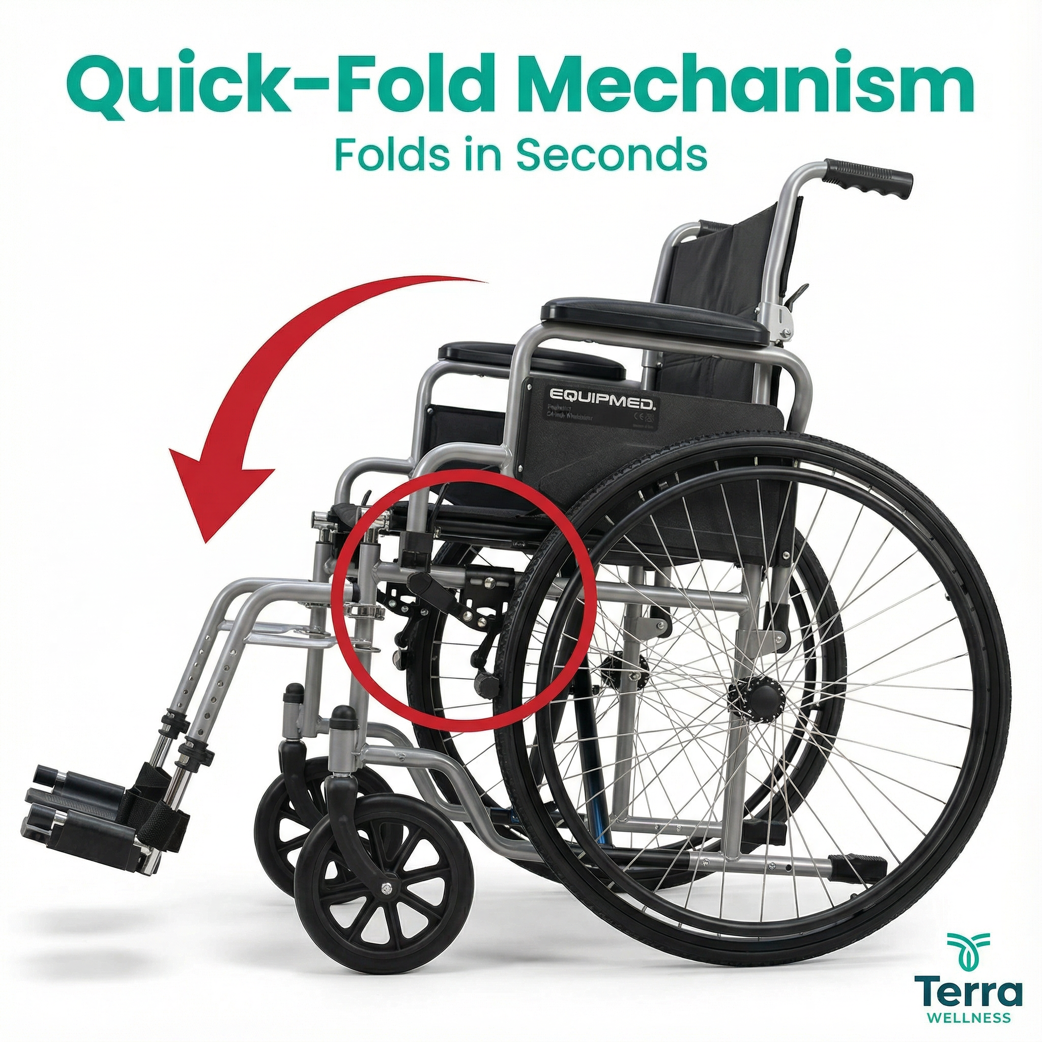EQUPMED 24" Wheelchair - Folds For Easy Transport, Supports Up To 136kg