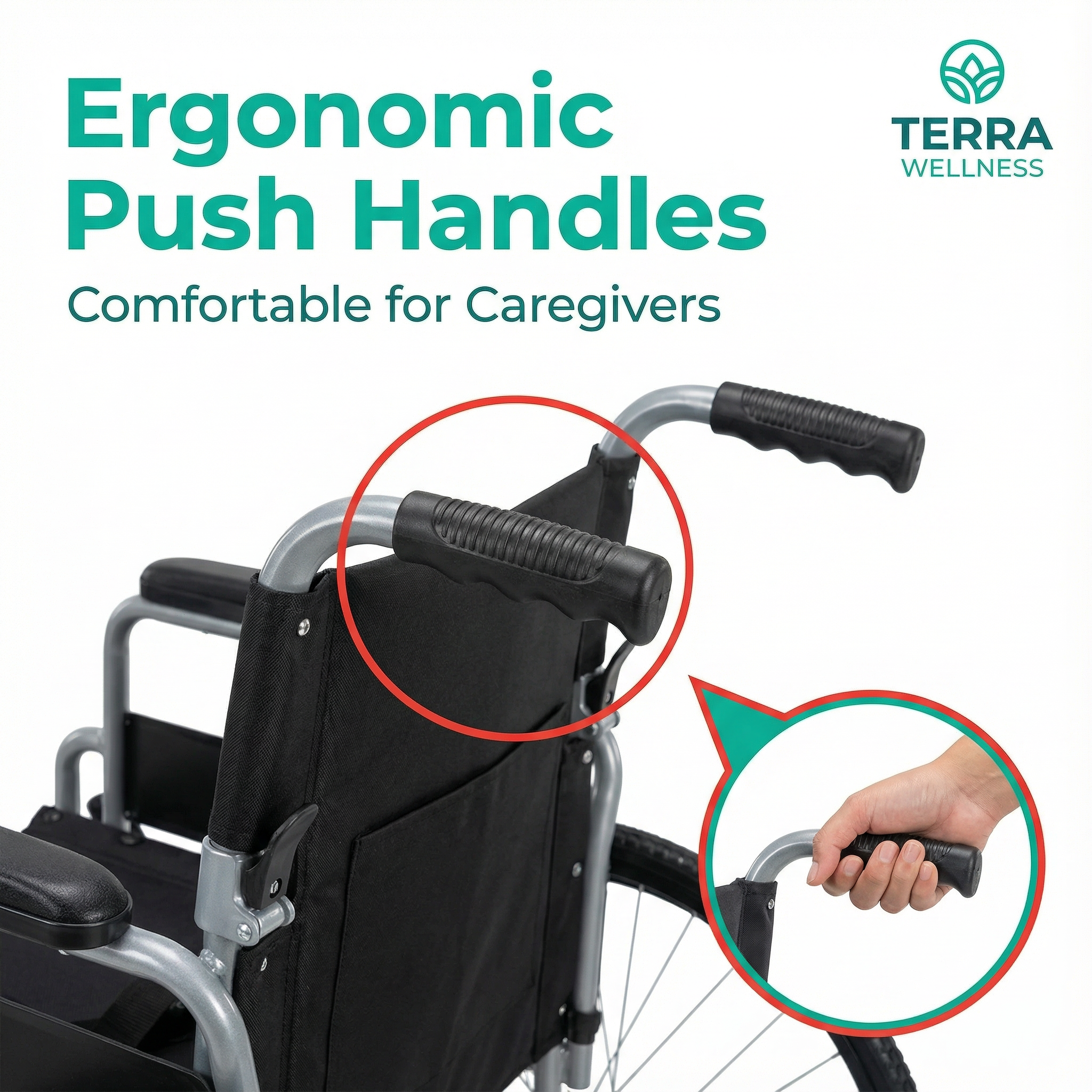 EQUPMED 24" Wheelchair - Folds For Easy Transport, Supports Up To 136kg