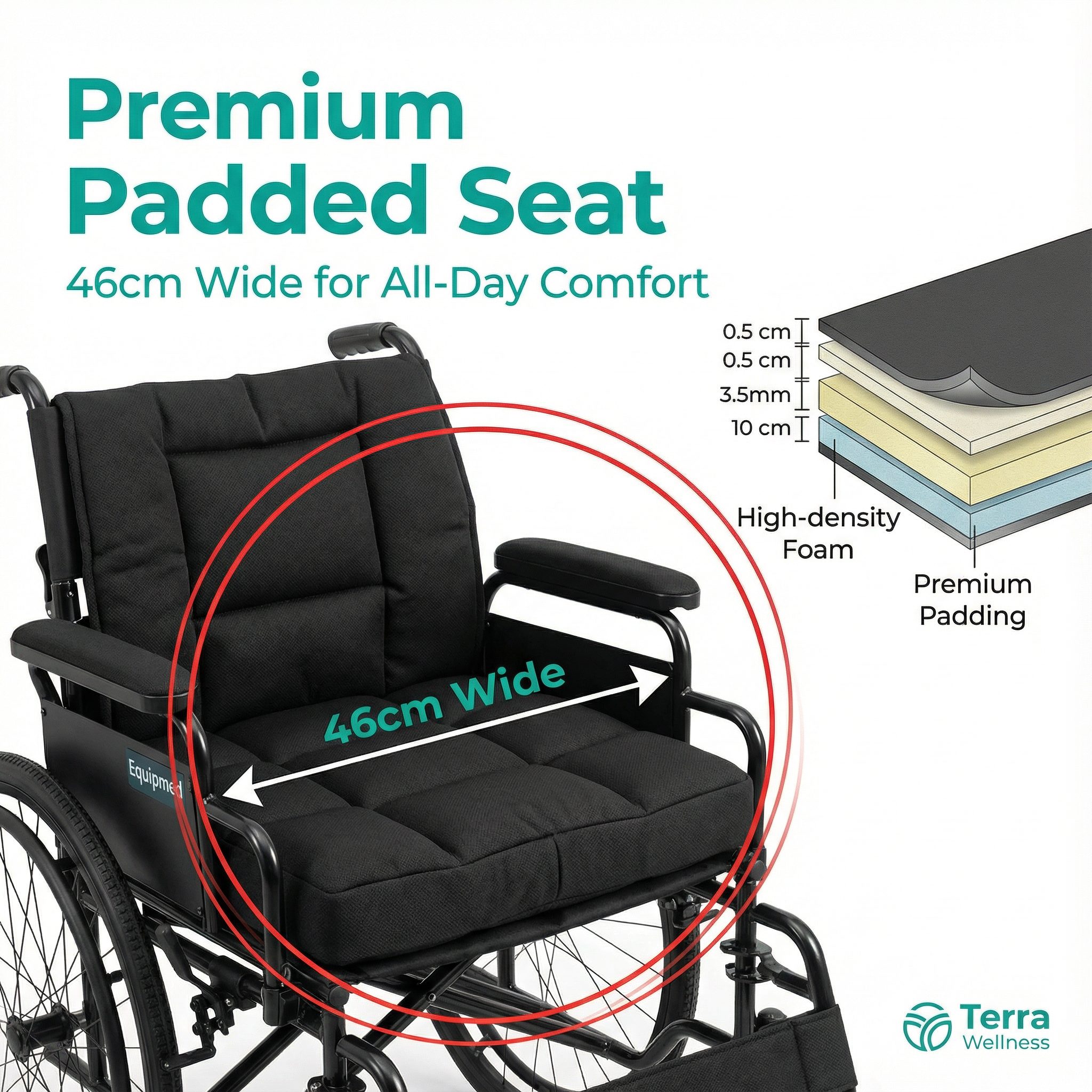 EQUPMED 24" Wheelchair - Folds For Easy Transport, Supports Up To 136kg