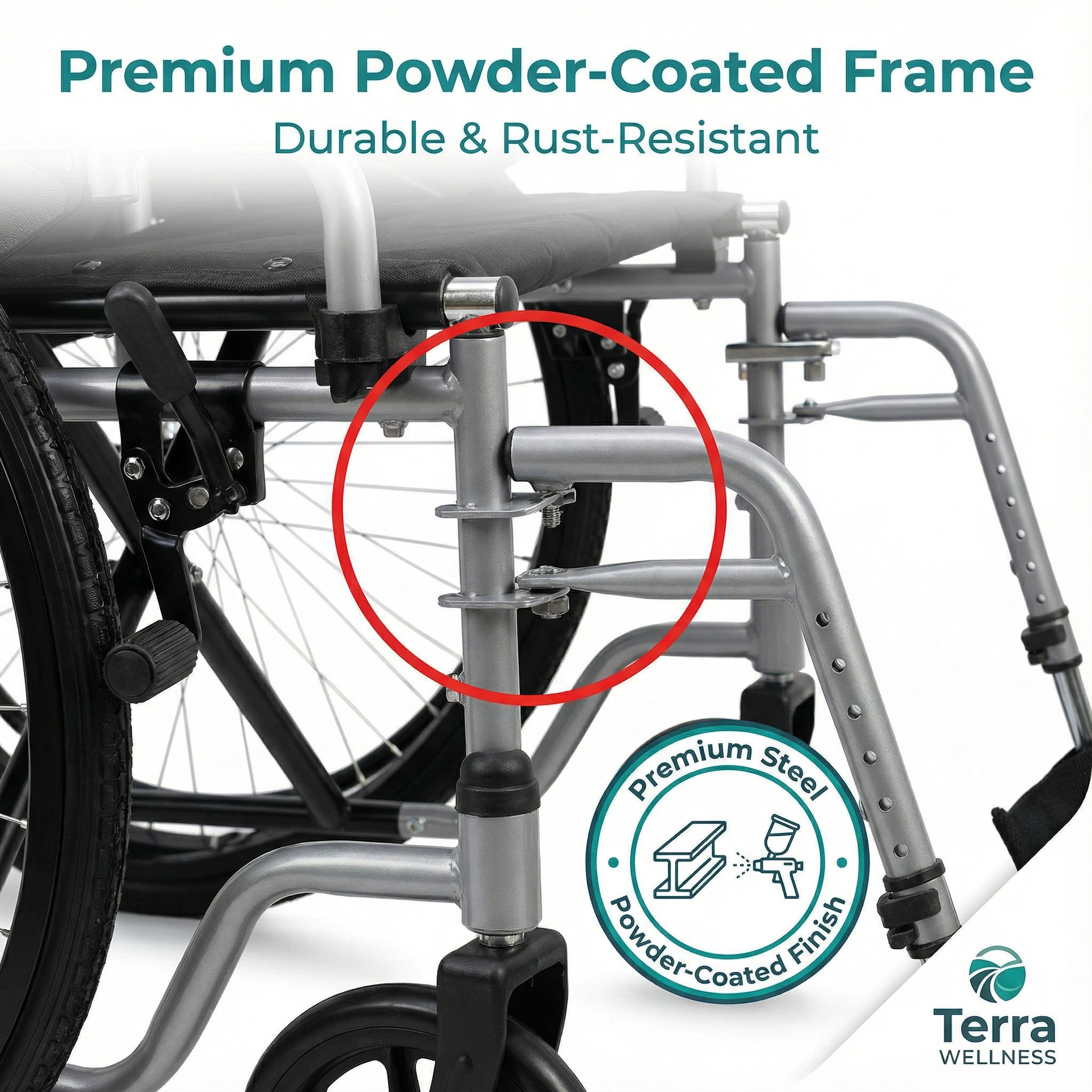 EQUPMED 24" Wheelchair - Folds For Easy Transport, Supports Up To 136kg