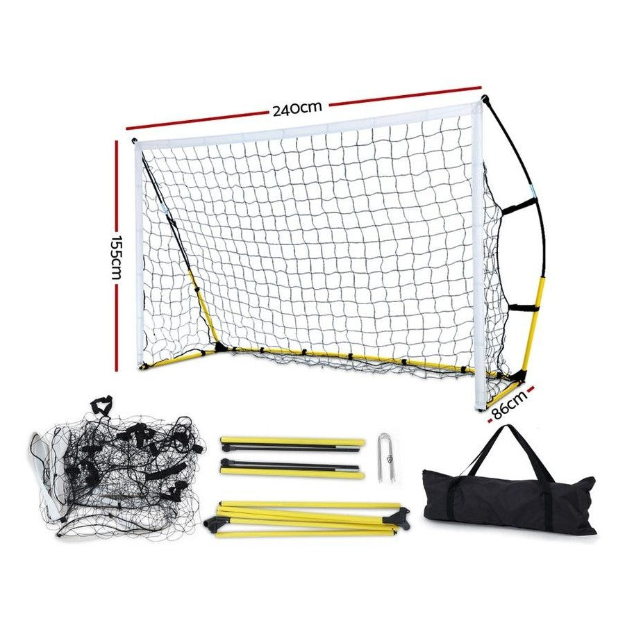 Heavy-duty portable soccer goal with reinforced frame and accessories for stable setup