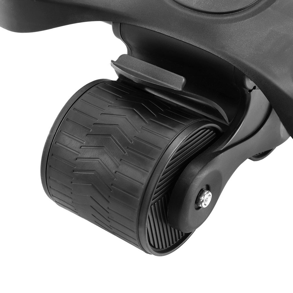 Close-up of ab roller dual wheels showing durable material, smooth rotation, and strong support for intense core training.