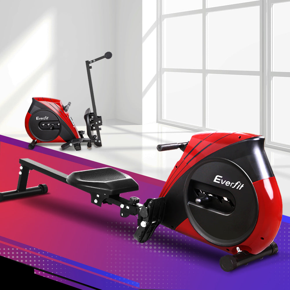 Rowing machine in bright home gym setup for low impact full body exercise and cardio fitness