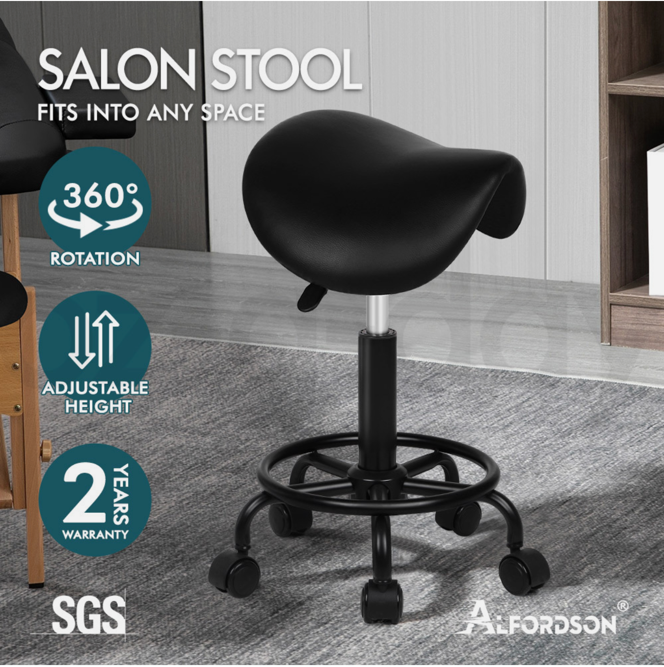 Saddle Stool - Salon Stool, Ergonomic Comfort, 360° Swivel