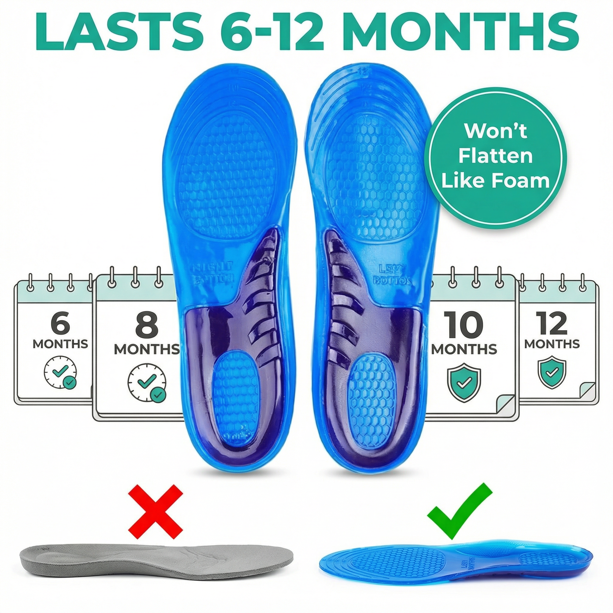 Massaging Gel Insoles - Relieve Foot Pain, Support All Day