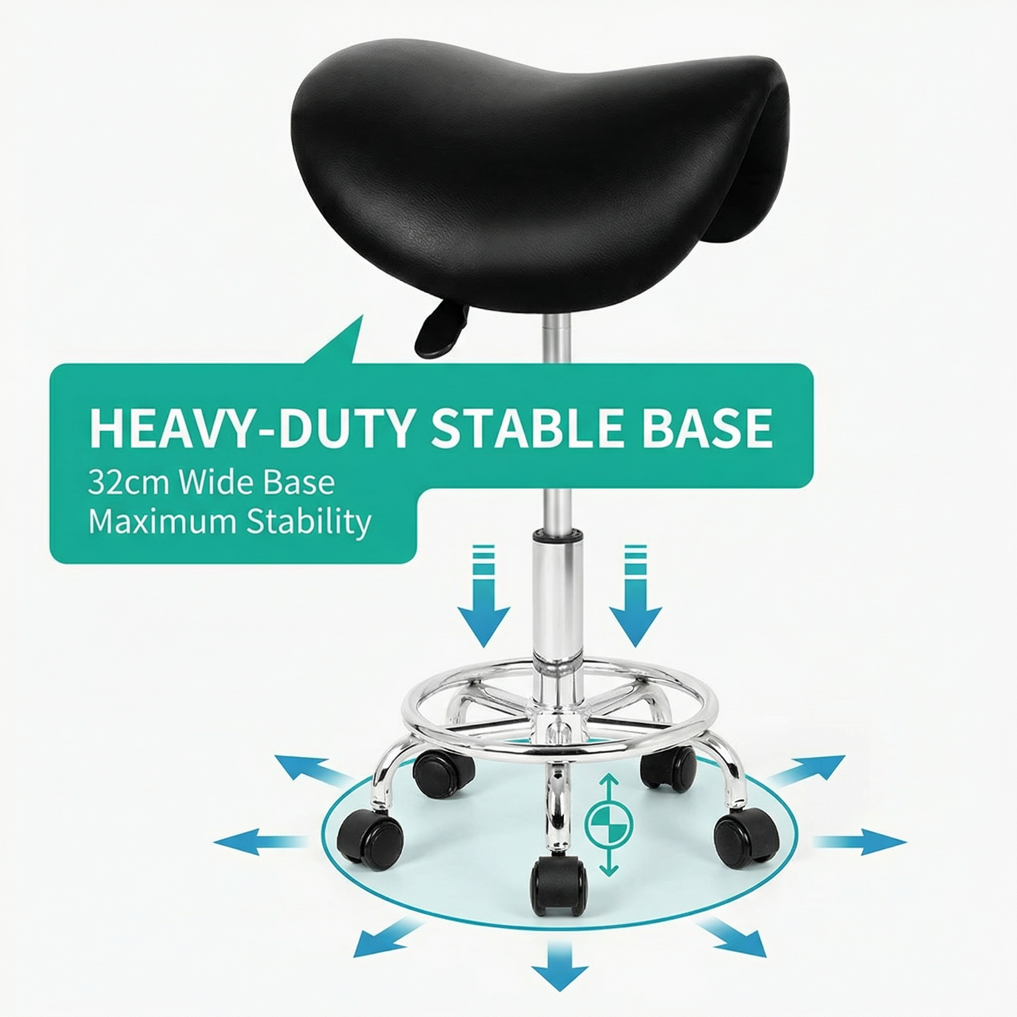 Saddle Stool - Salon Stool, Ergonomic Comfort, 360° Swivel