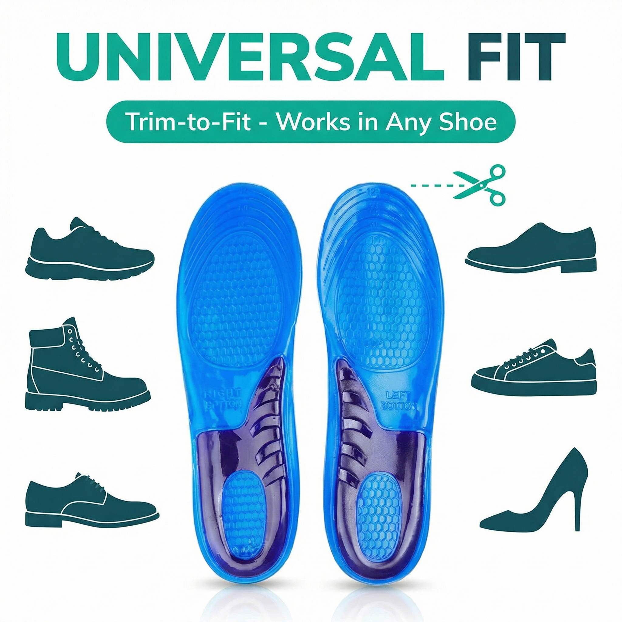 Massaging Gel Insoles - Relieve Foot Pain, Support All Day