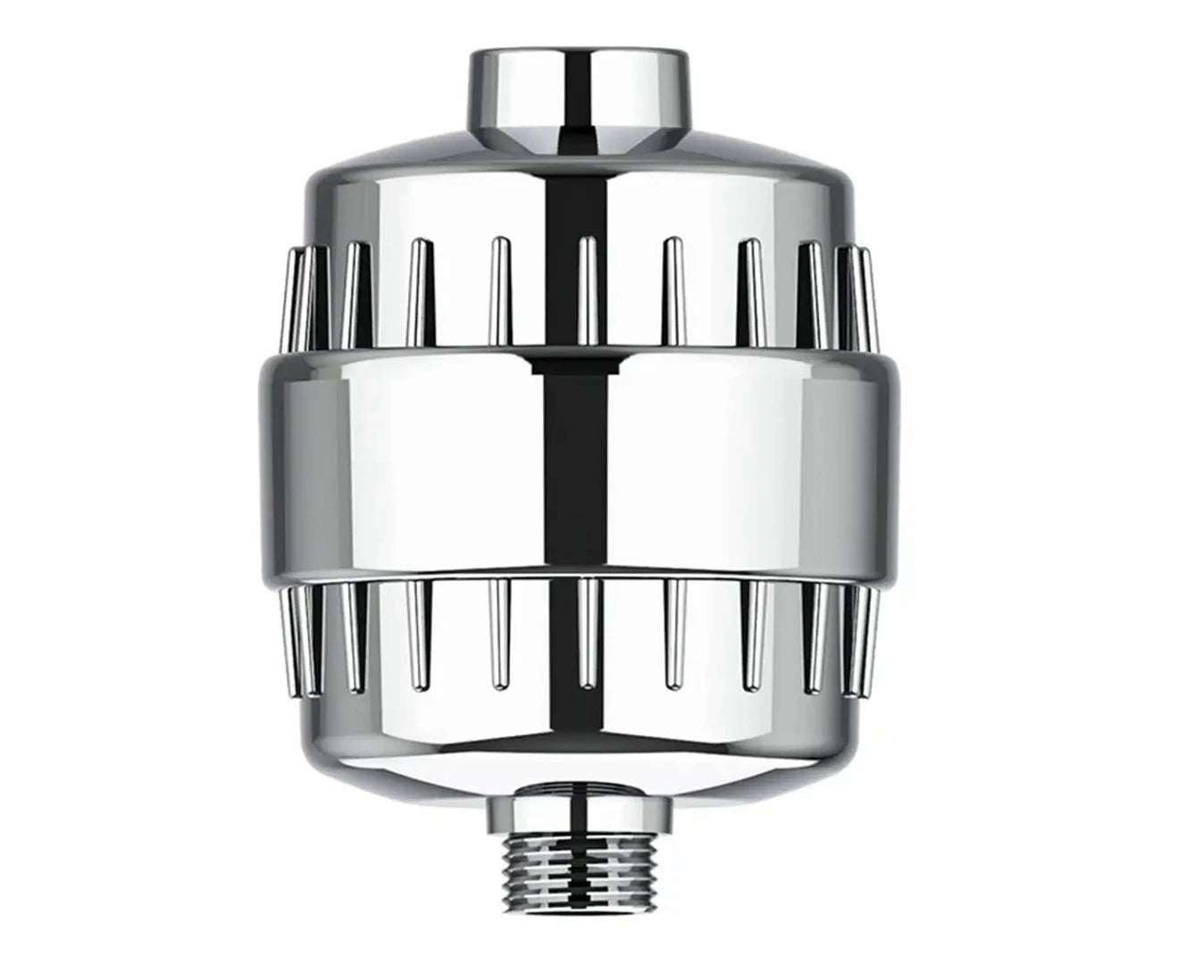 Stainless steel shower head filter with sleek design for chlorine removal, water softening, and easy inline installation