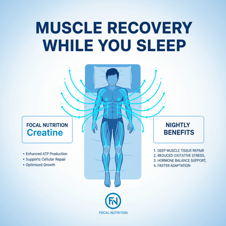 Creatine muscle recovery chart showing how creatine reduces fatigue and accelerates post-workout repair.