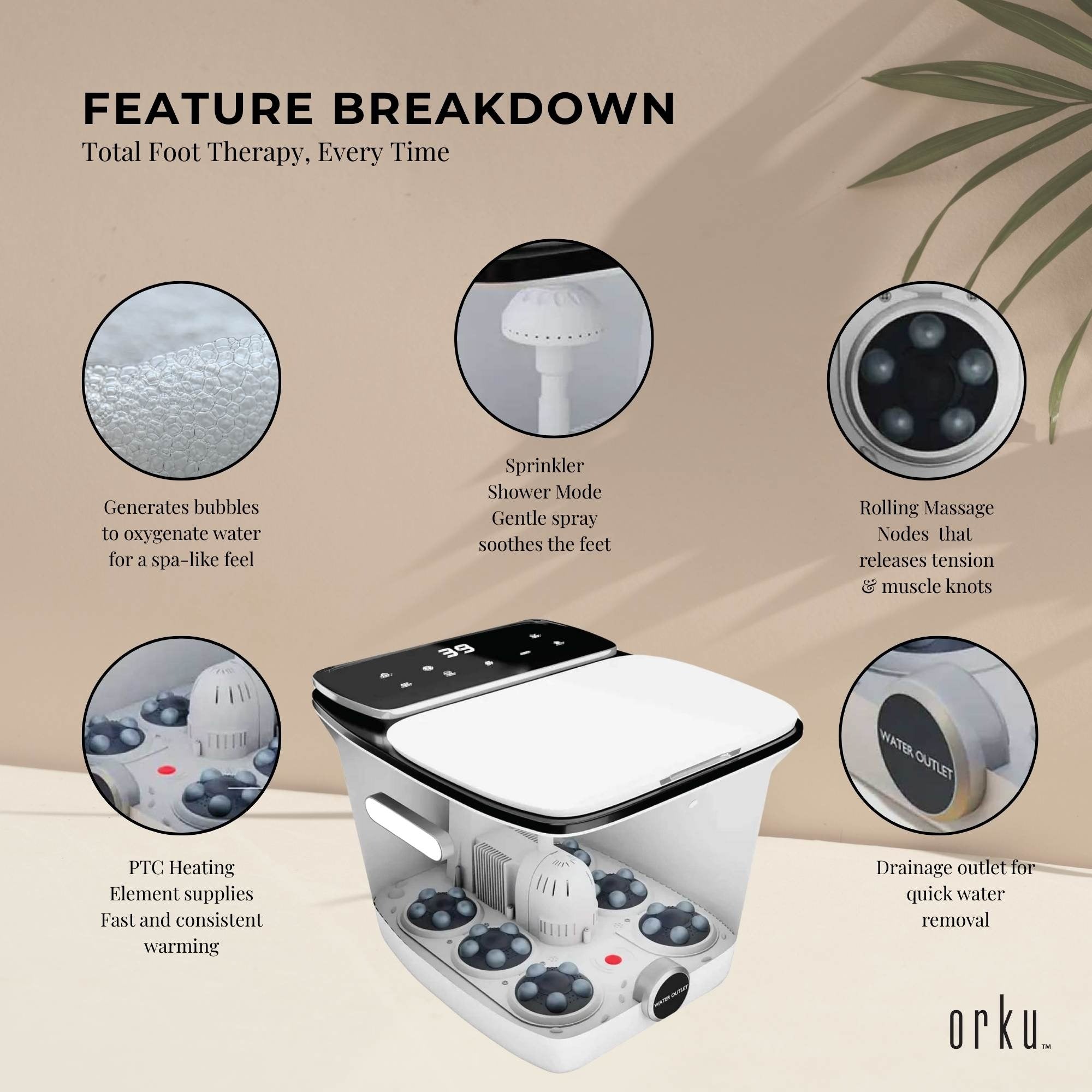 Foot spa with pedicure accessories and detachable massage tools for home foot care