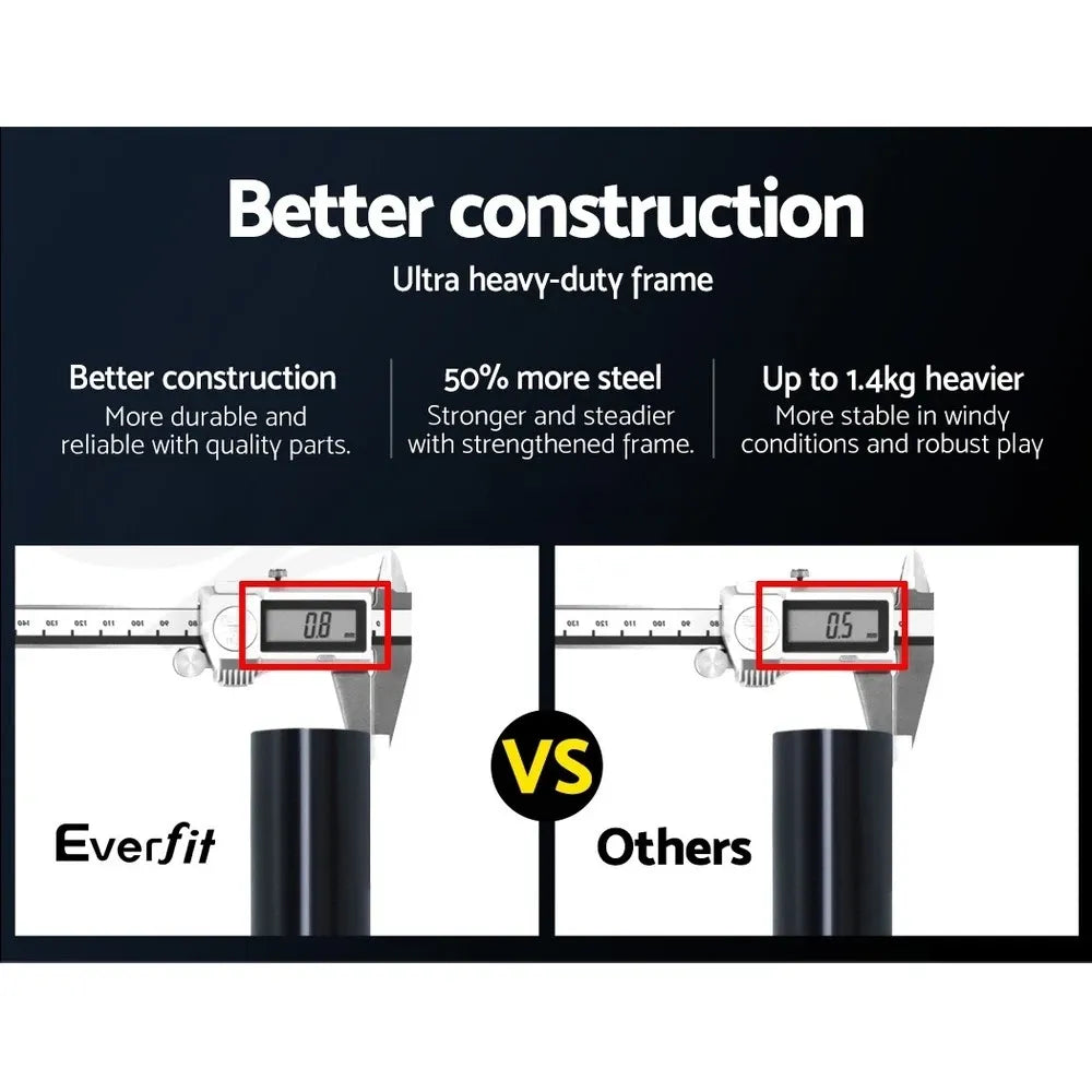 Portable soccer goal setup illustration showing frame construction and connection system