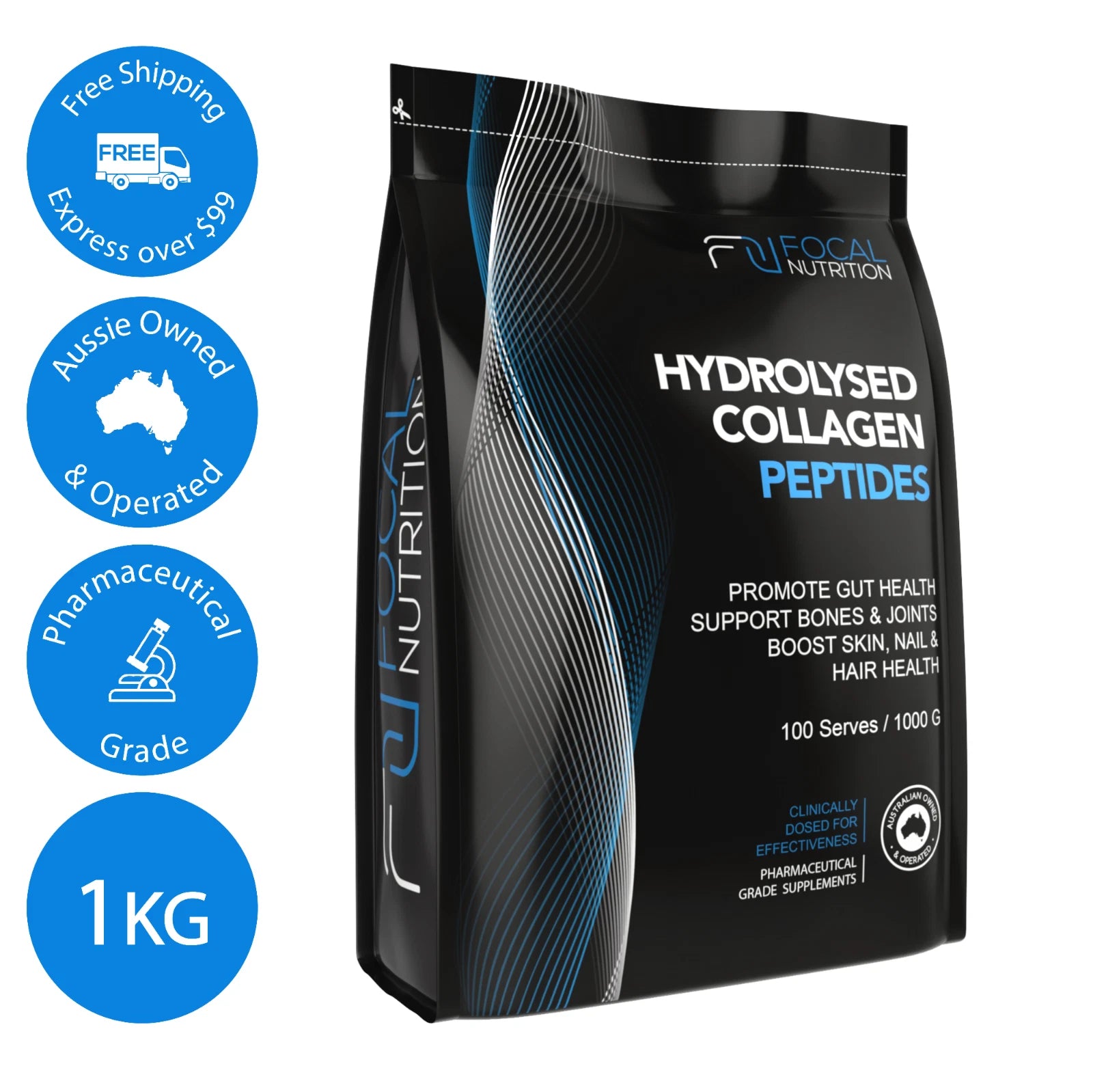High-quality protein powder bag with key nutrition icons for muscle growth and performance