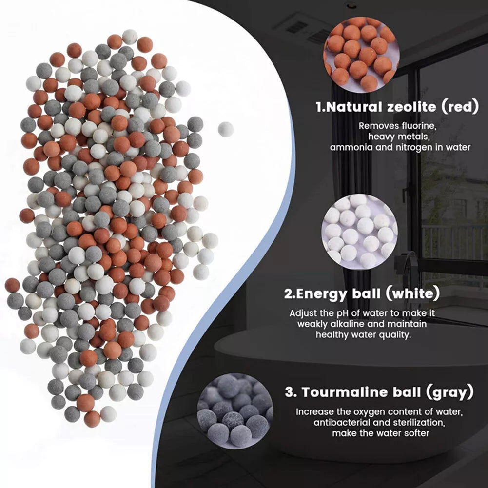 3-layer mineral filter bead combination with infrared, negative ion, and ceramic balls for purifying water in shower head filters