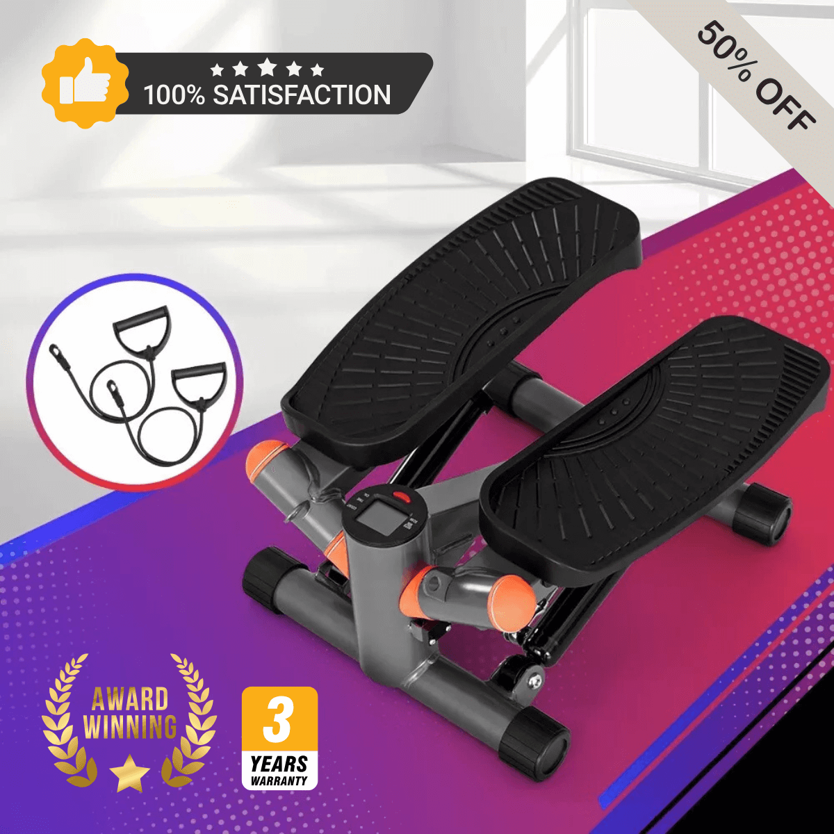 Compact step machine with dual foot pedals and a sturdy frame, designed for effective cardio workouts and lower body toning at home.