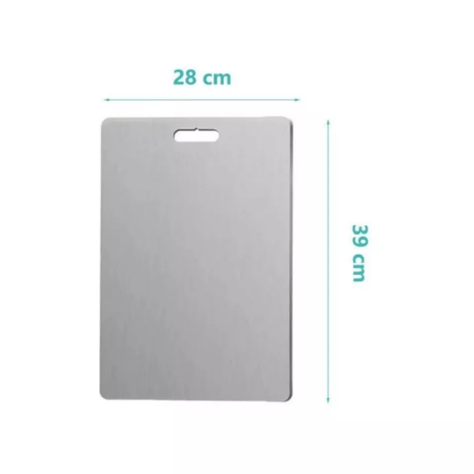 "Titanium Cutting Board with size dimensions of 40 cm width and 50 cm height, featuring a rectangular shape and built-in handle. Ideal for large food prep tasks in modern kitchens.