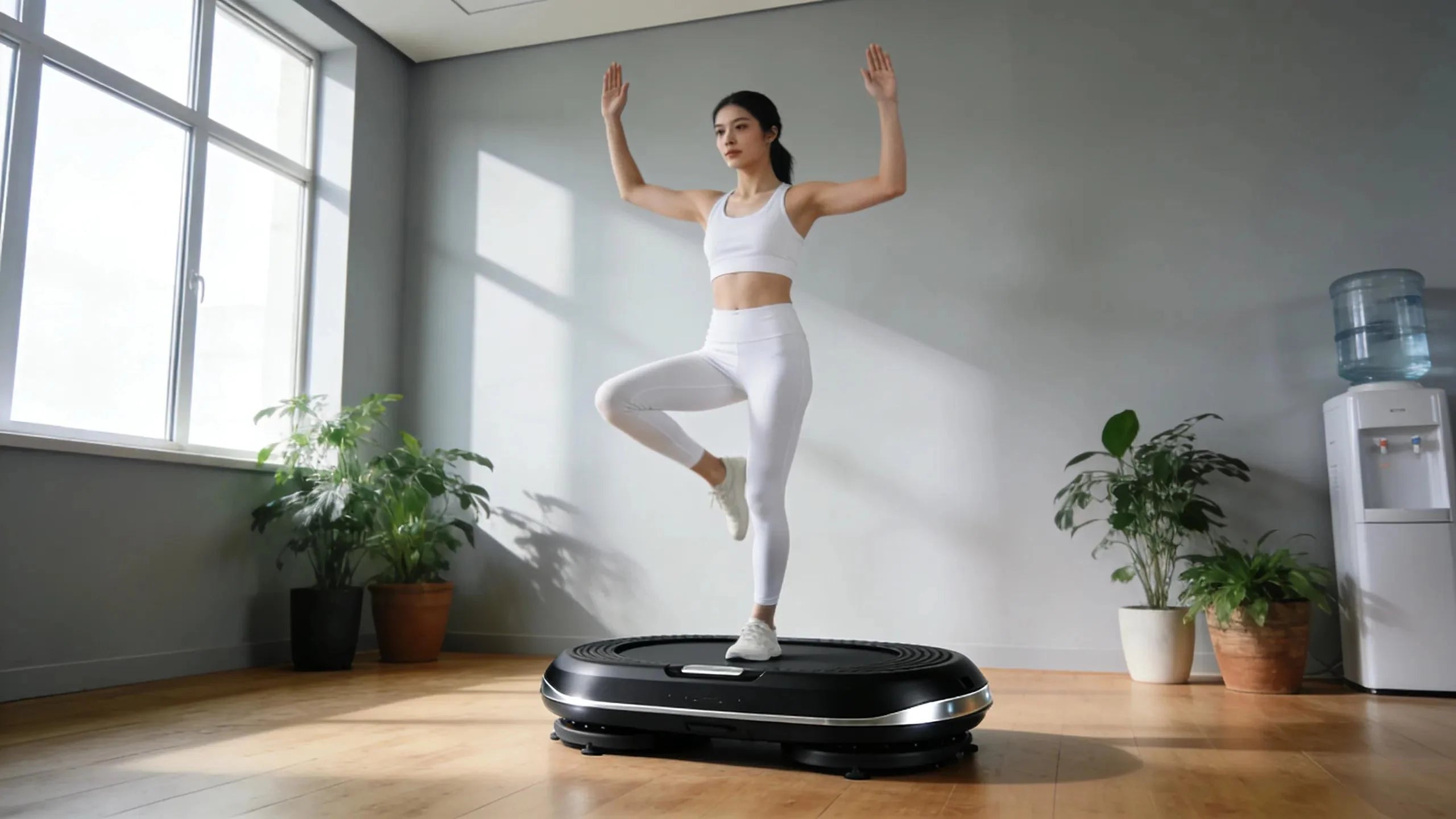 Vibration plate in a stylish fitness studio promoting wellness and active living