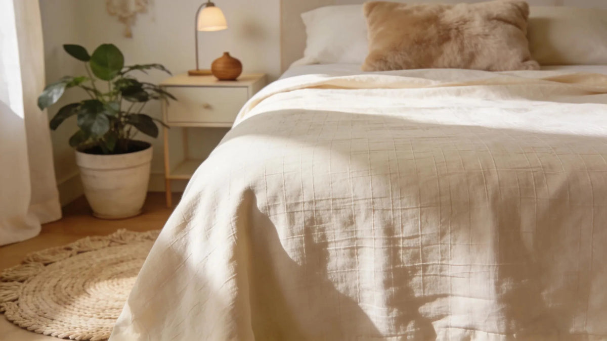 Grounding sheet on a bed, emphasizing relaxation and health benefits of earthing practices