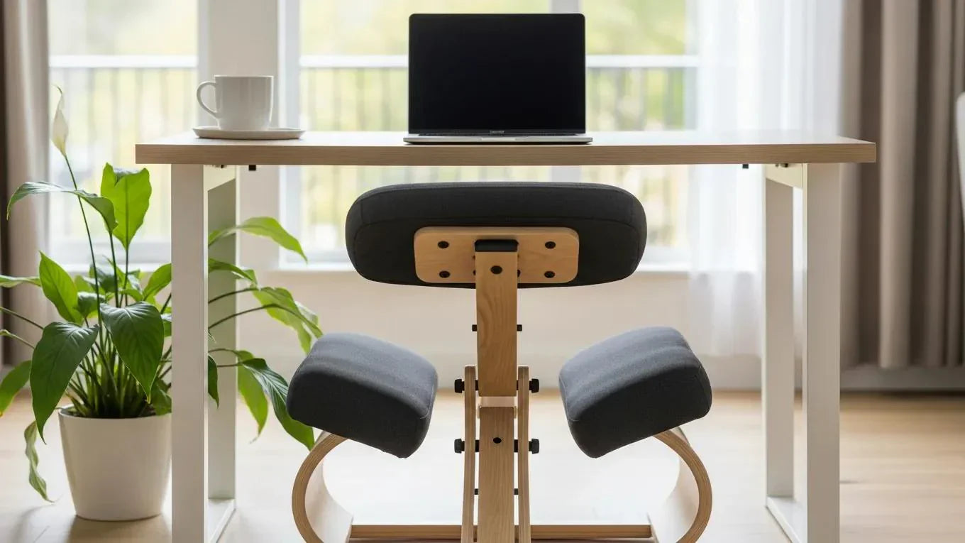 Ergonomic kneeling chair in a home office promoting better posture and back pain relief