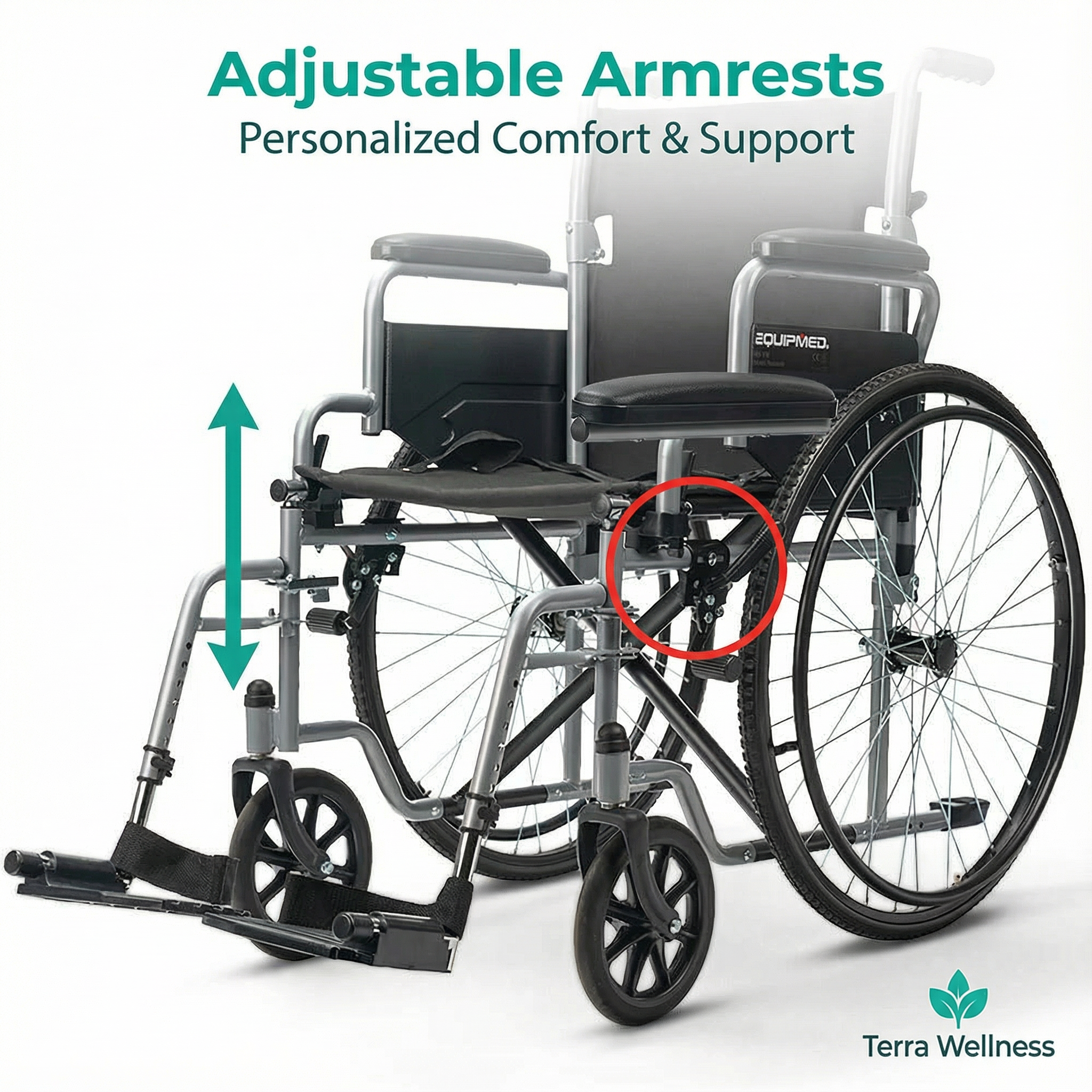 EQUPMED 24" Wheelchair - Folds For Easy Transport, Supports Up To 136kg