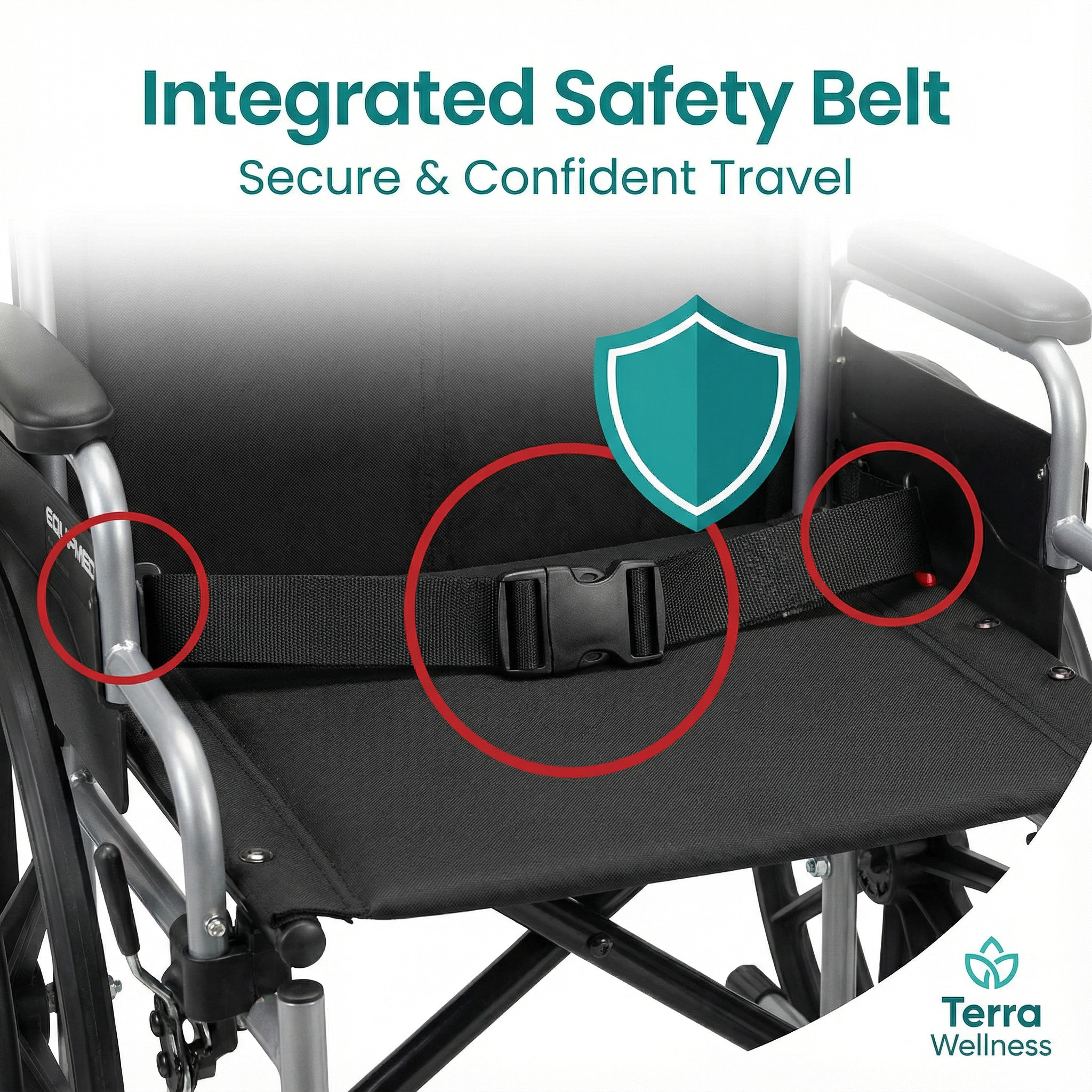 EQUPMED 24" Wheelchair - Folds For Easy Transport, Supports Up To 136kg