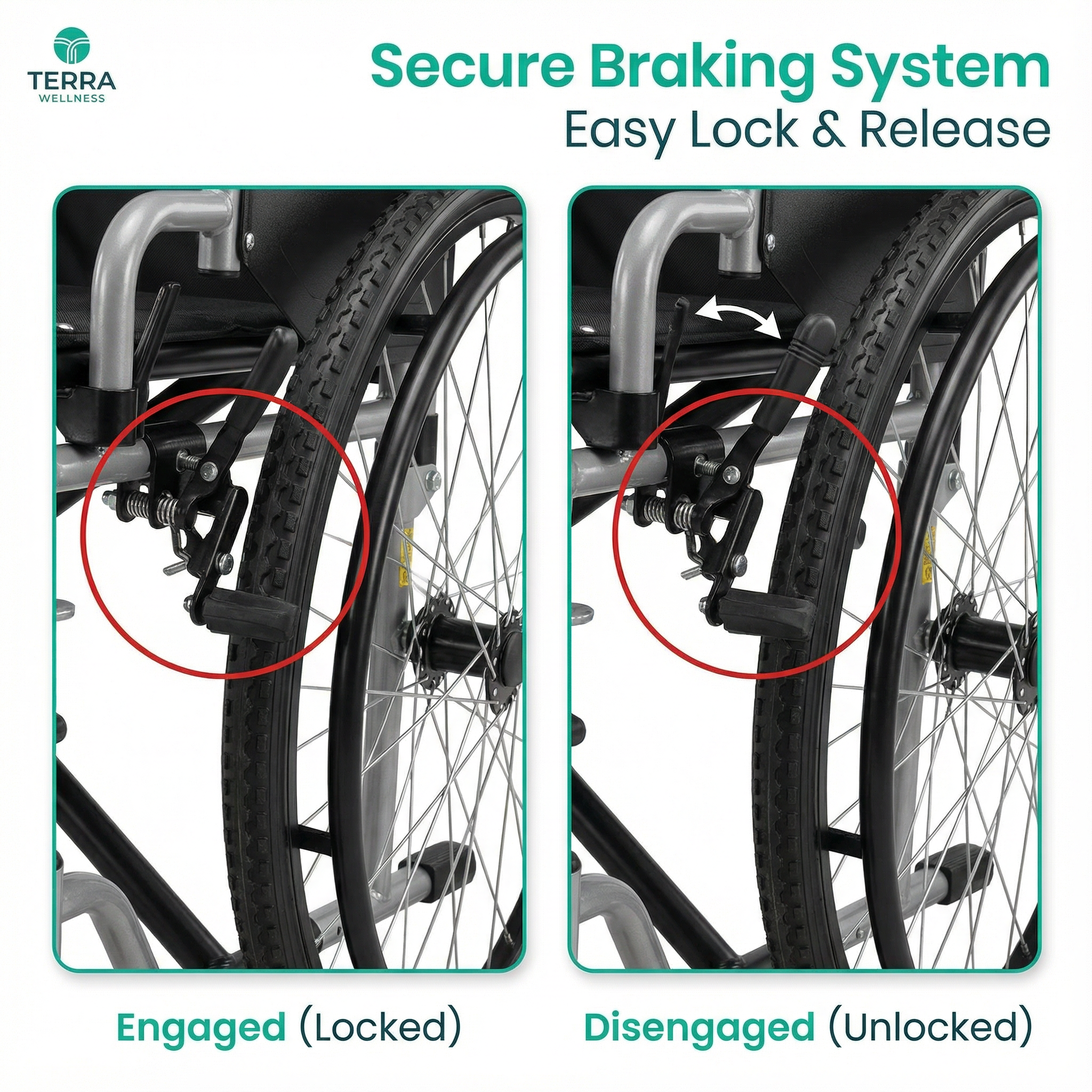 EQUPMED 24" Wheelchair - Folds For Easy Transport, Supports Up To 136kg