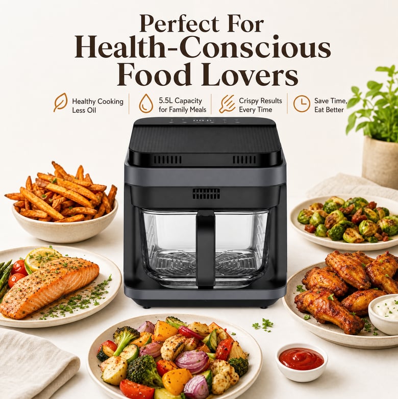 5.5L Glass Air Fryer - Healthy Choice, Reduce Oil.....