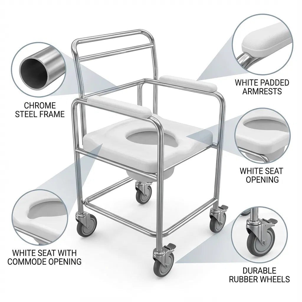Commode Chair - Mobile Shower Chair, 3-in-1 Wheelchair, Smooth Easy Mobility