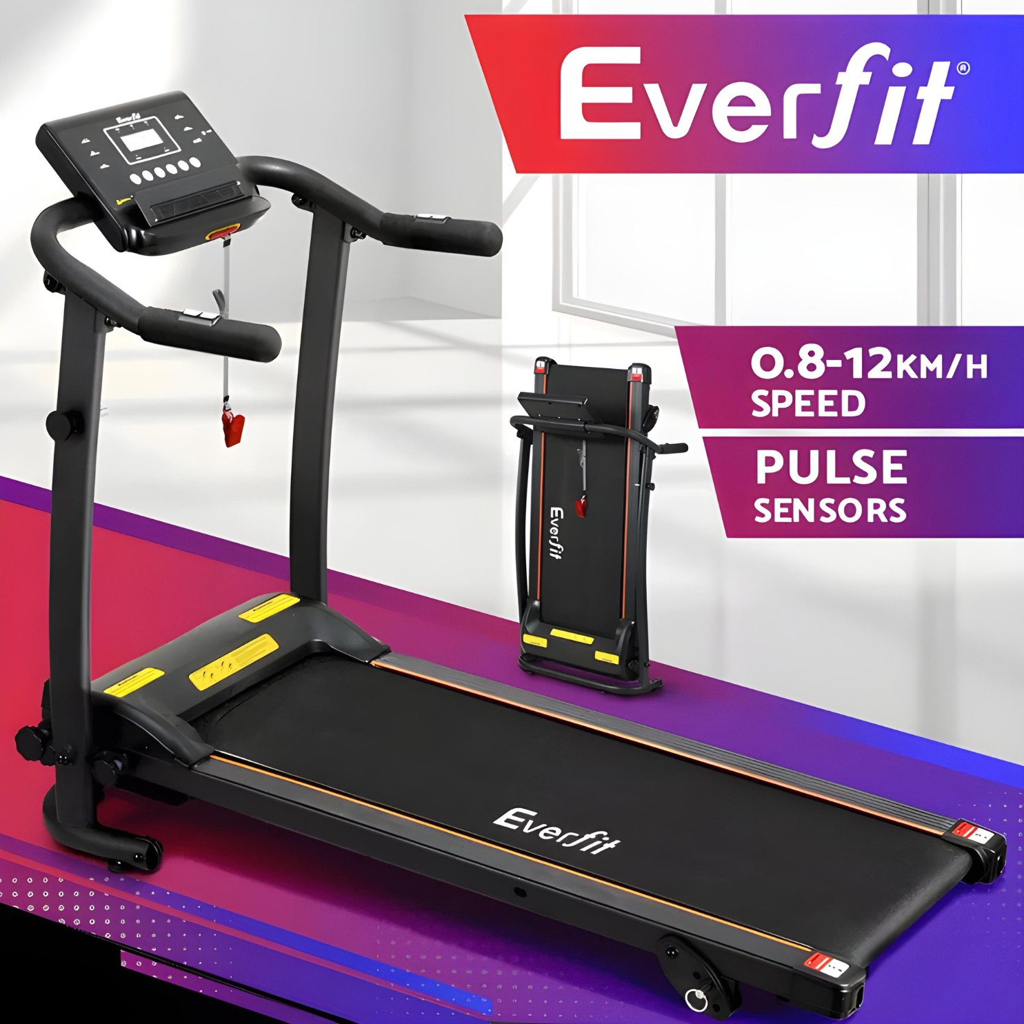 Treadmill for home workouts with incline control and compact folding design