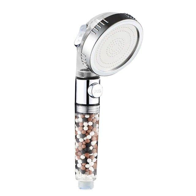 Ionic shower head with mineral beads for water filtration and high pressure spa shower