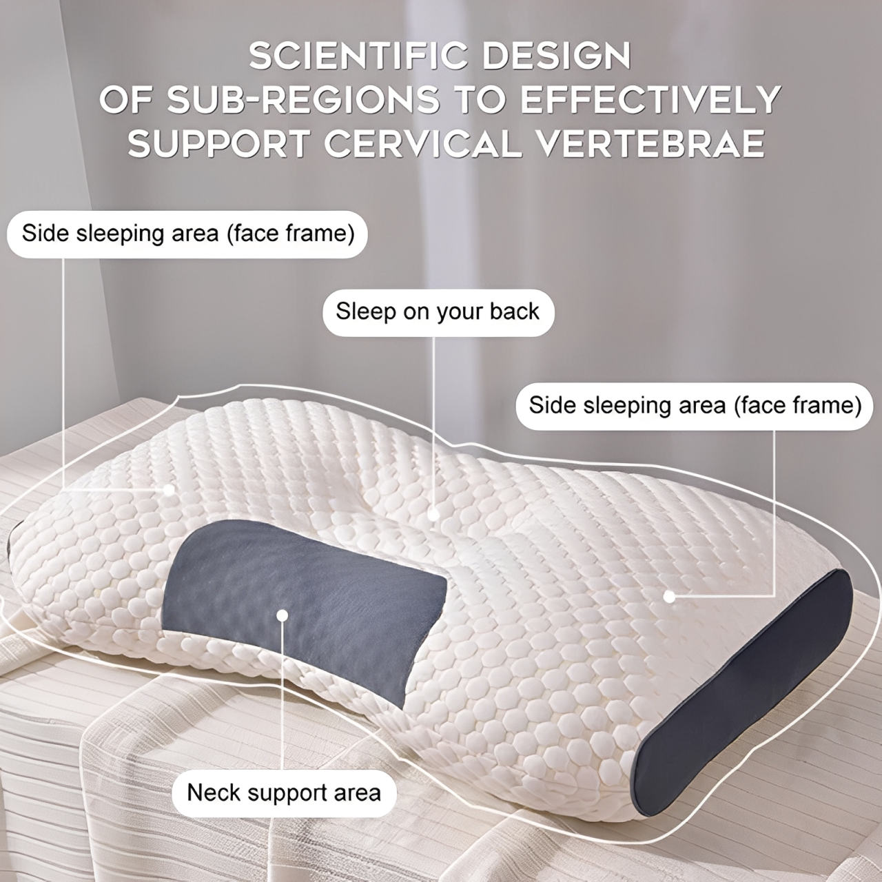 Terra Wellness Ergonomic Pillow 2.0 featuring contour design for neck and shoulder support on bed