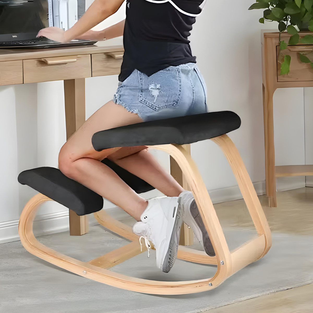 Kneeling chair ergonomic posture stool with rocking base for improved spinal alignment while working