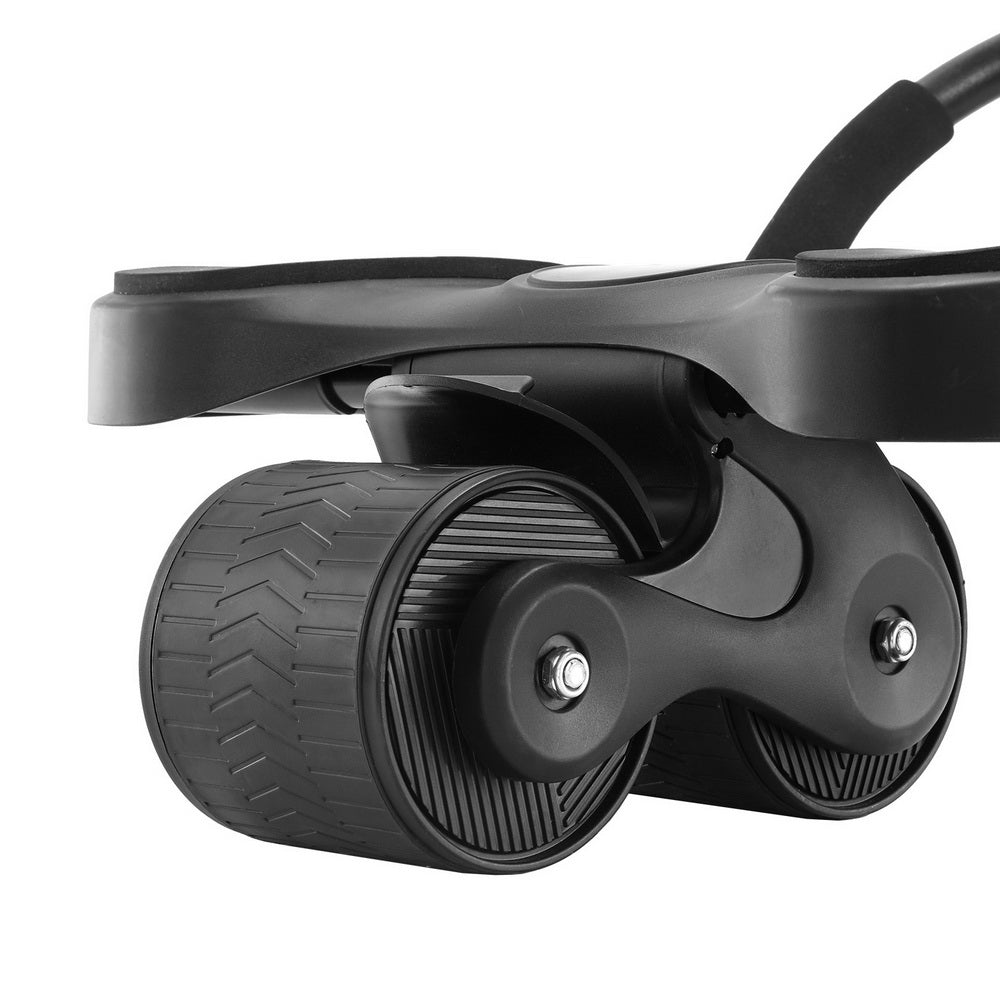 Ab roller underside view highlighting wheel alignment, traction surface, and reinforced fitness design.