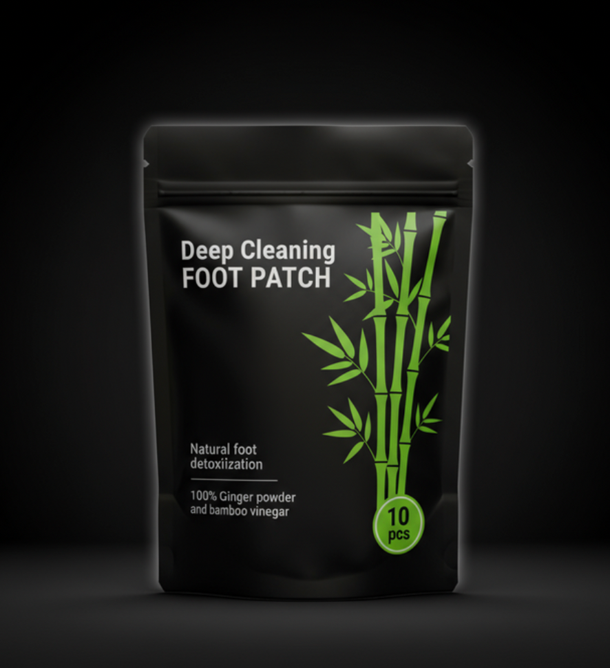 Detox foot pads black resealable bag displaying natural toxin-removal formula and premium packaging.