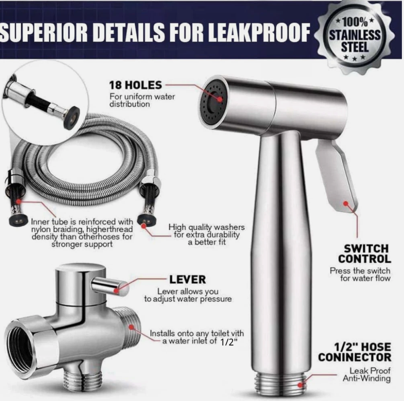 Handheld Bidet Sprayer – Premium Stainless Steel Hygiene System