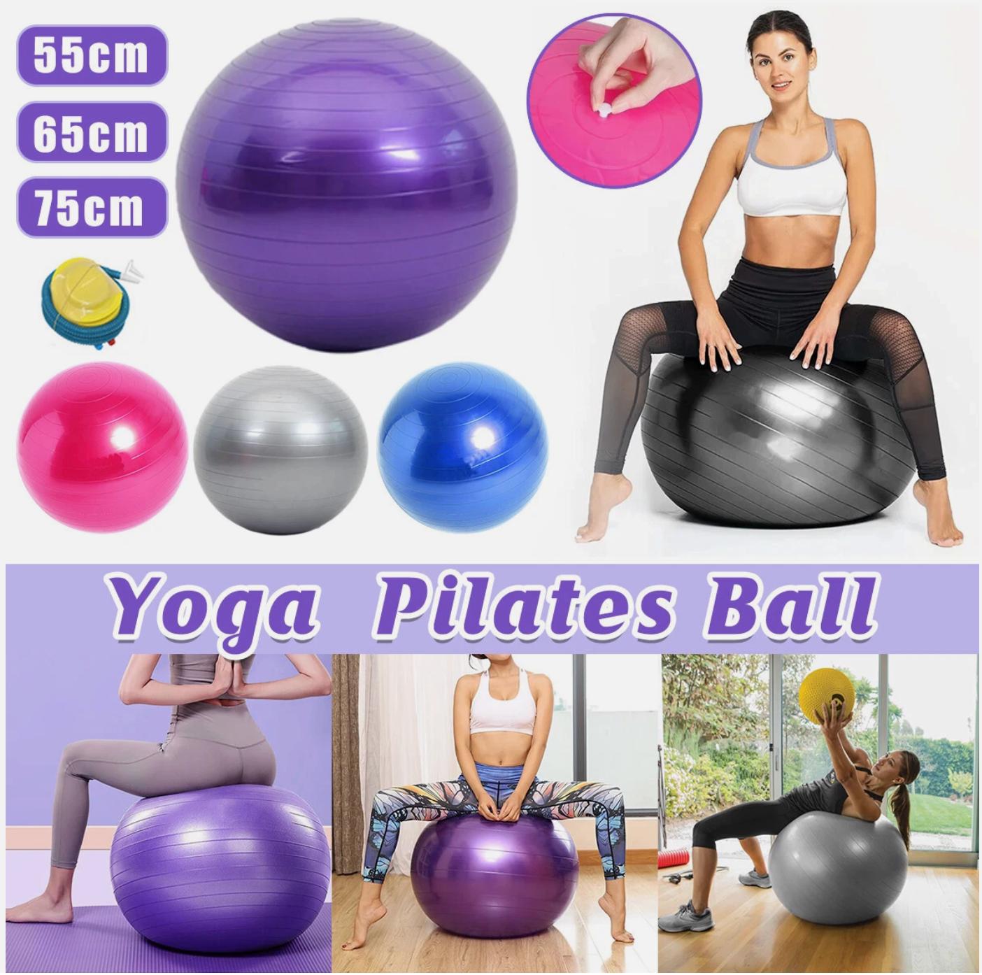 Swiss Exercise Ball 55-85cm - Build Core, Improve Balance
