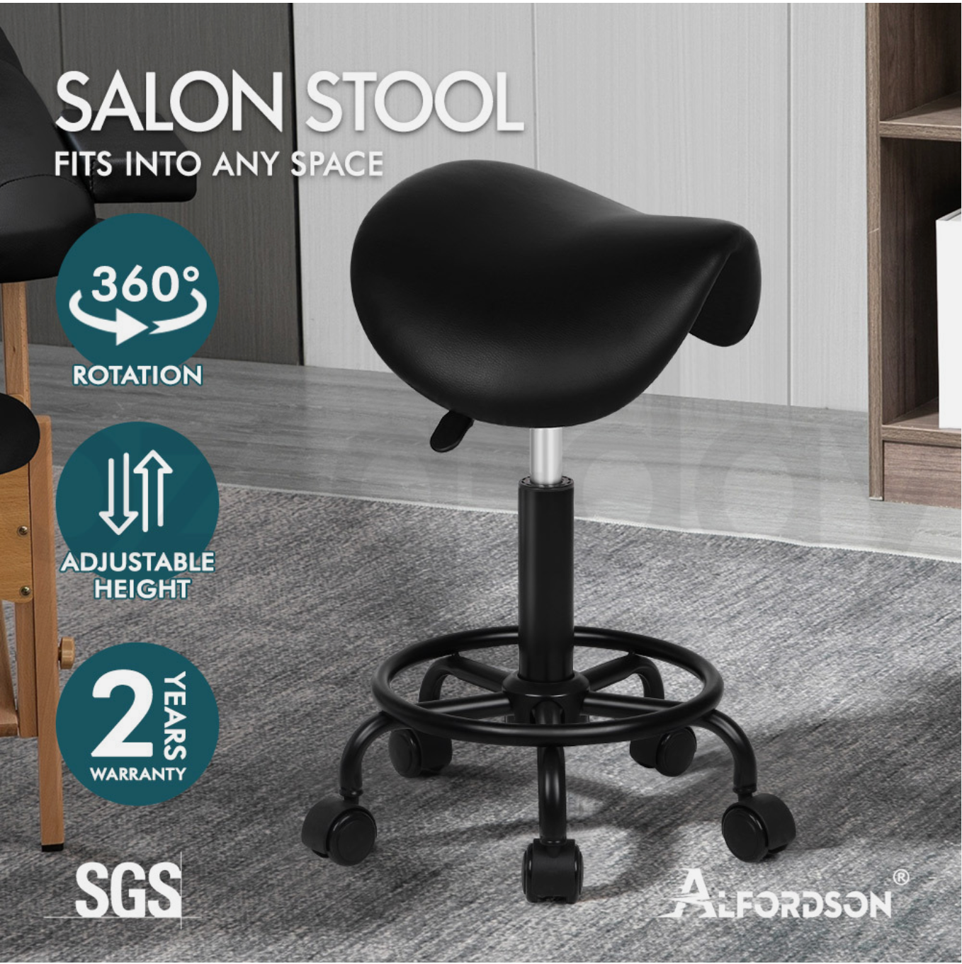Saddle Stool - Salon Stool, Ergonomic Comfort, 360° Swivel