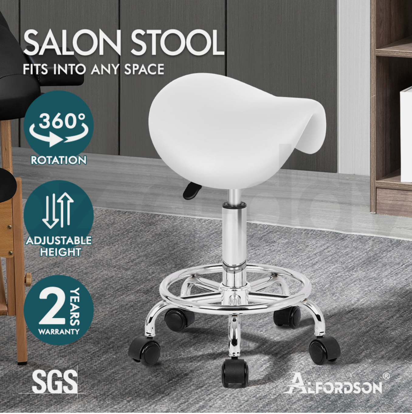 Saddle Stool - Salon Stool, Ergonomic Comfort, 360° Swivel
