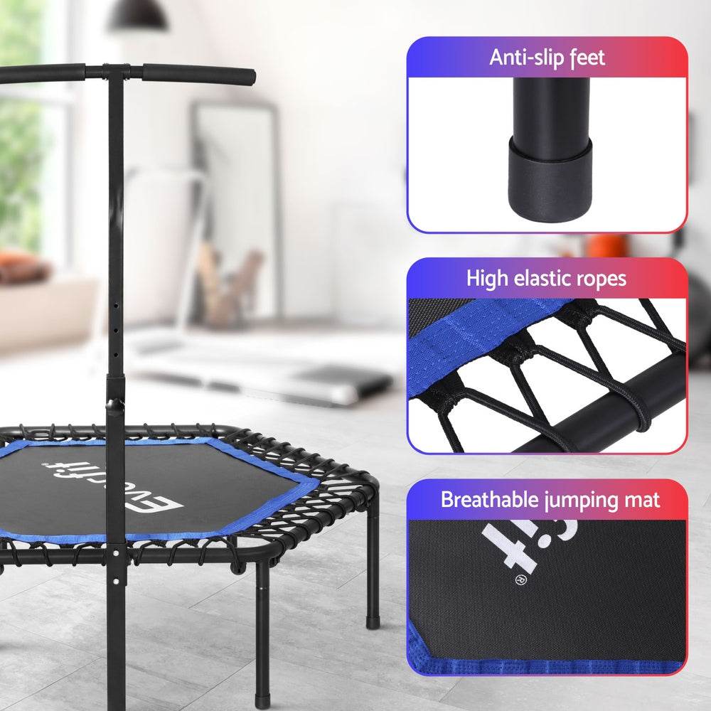 Exercise trampoline rebounder for low impact cardio core strength and home fitness