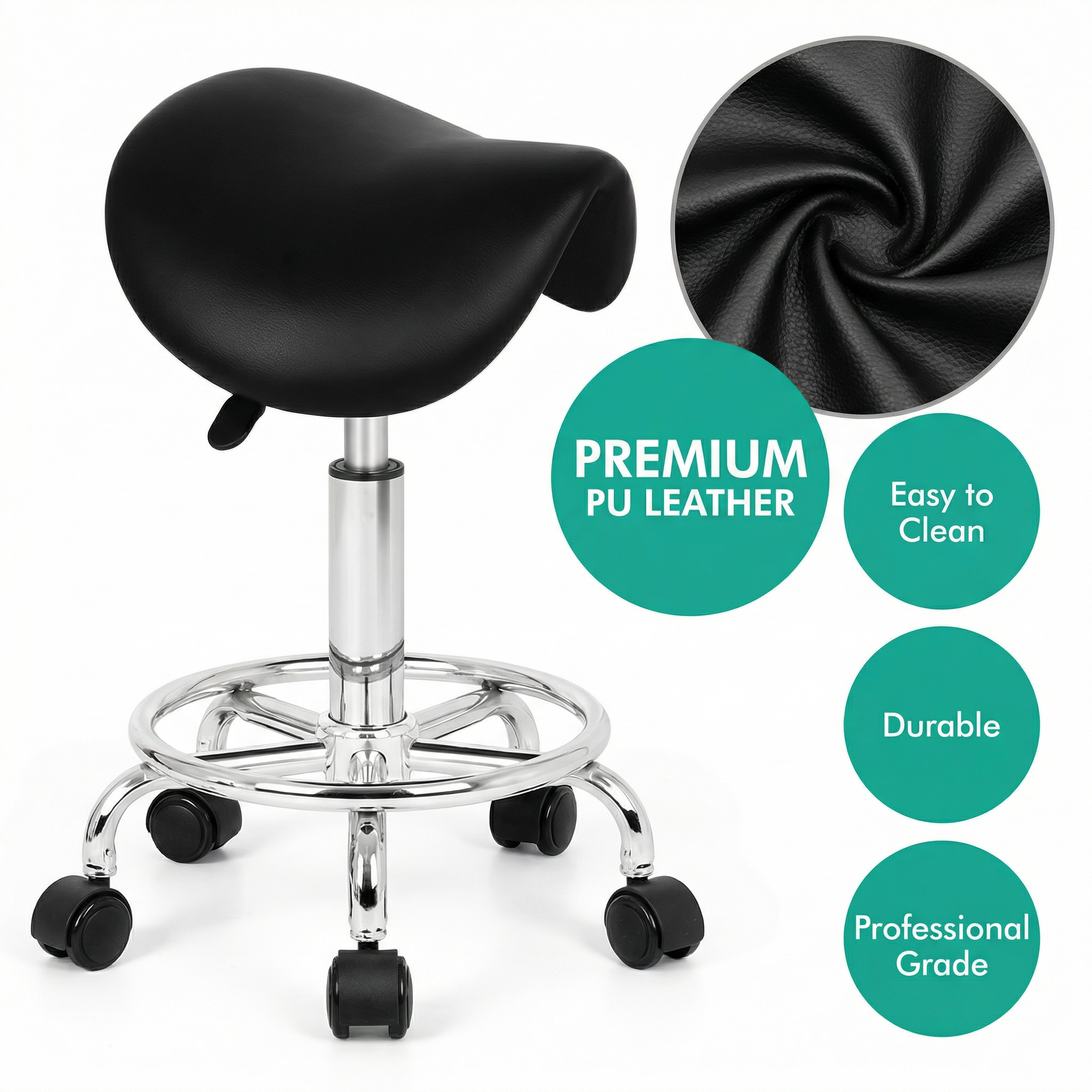 Saddle Stool - Salon Stool, Ergonomic Comfort, 360° Swivel