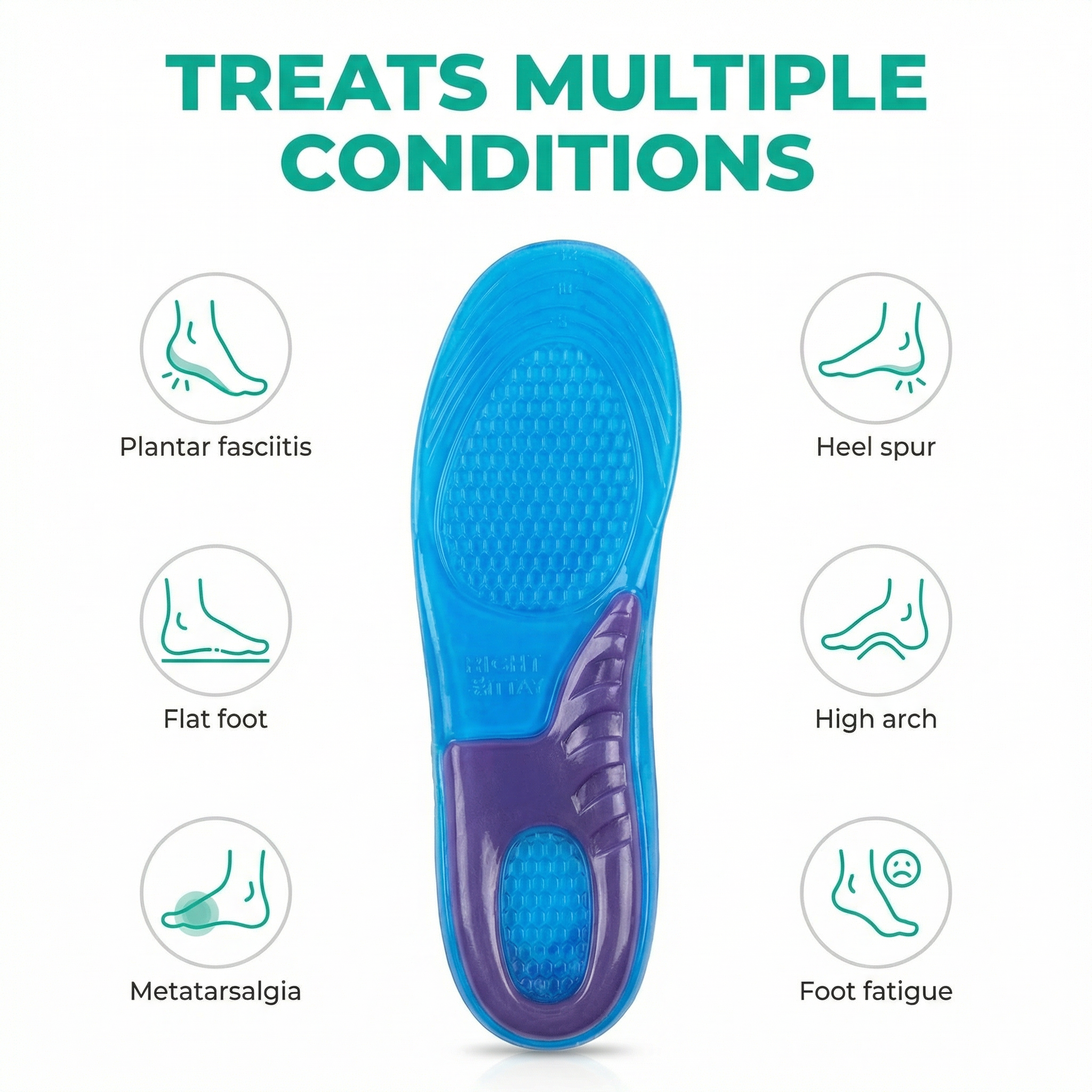 Massaging Gel Insoles - Relieve Foot Pain, Support All Day