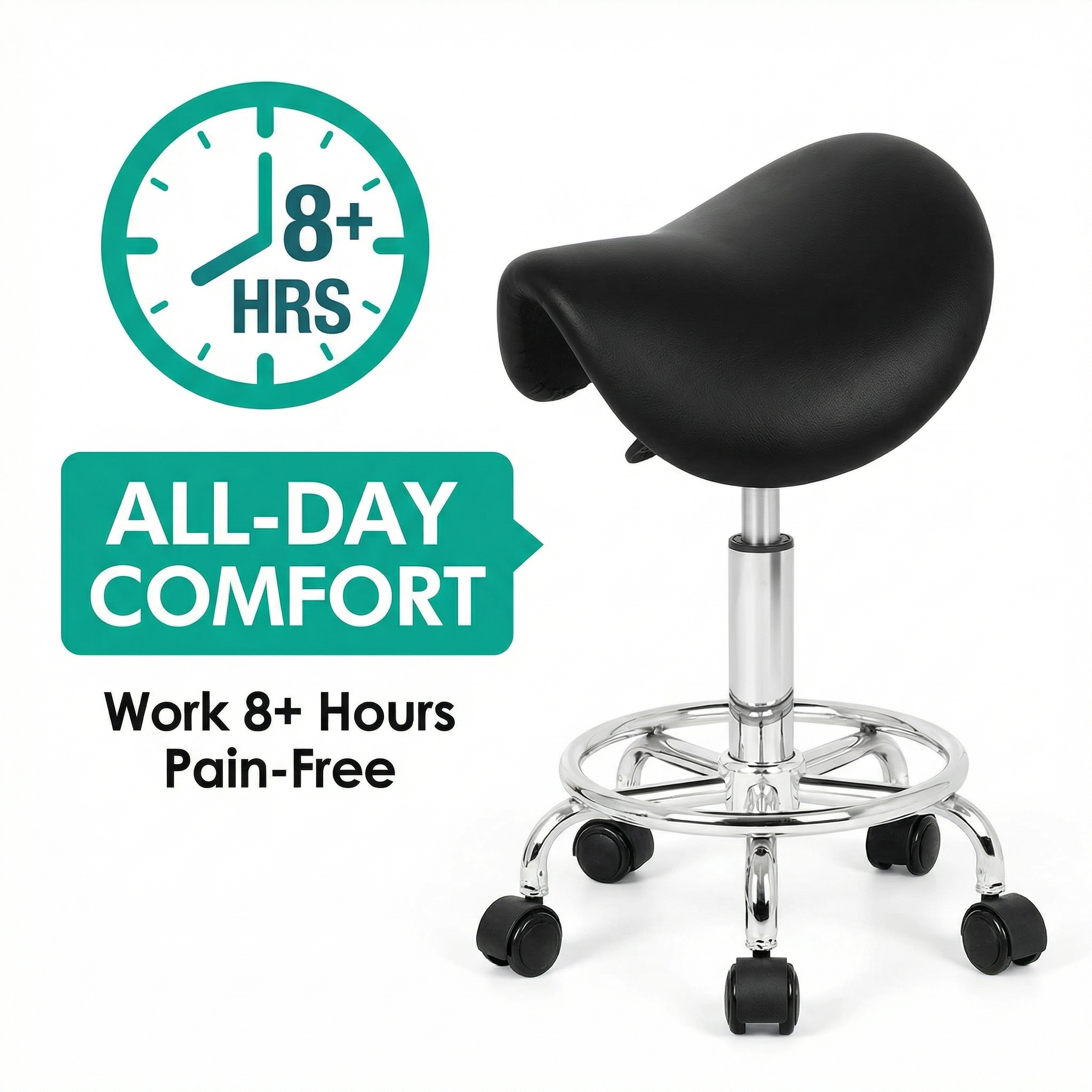 Saddle Stool - Salon Stool, Ergonomic Comfort, 360° Swivel