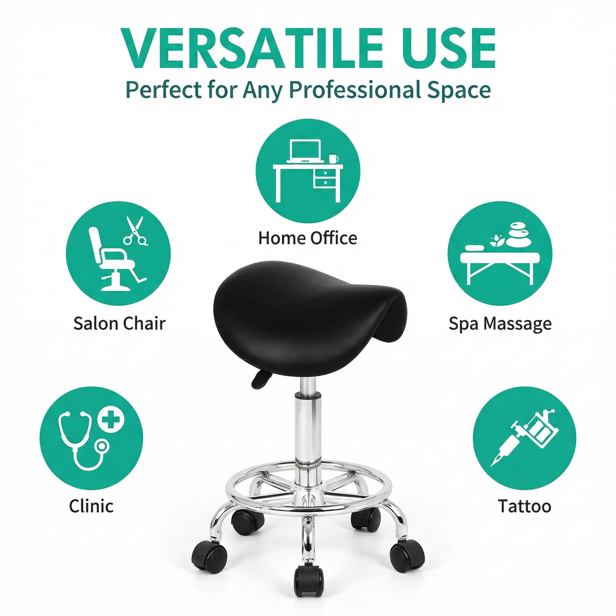 Saddle Stool - Salon Stool, Ergonomic Comfort, 360° Swivel