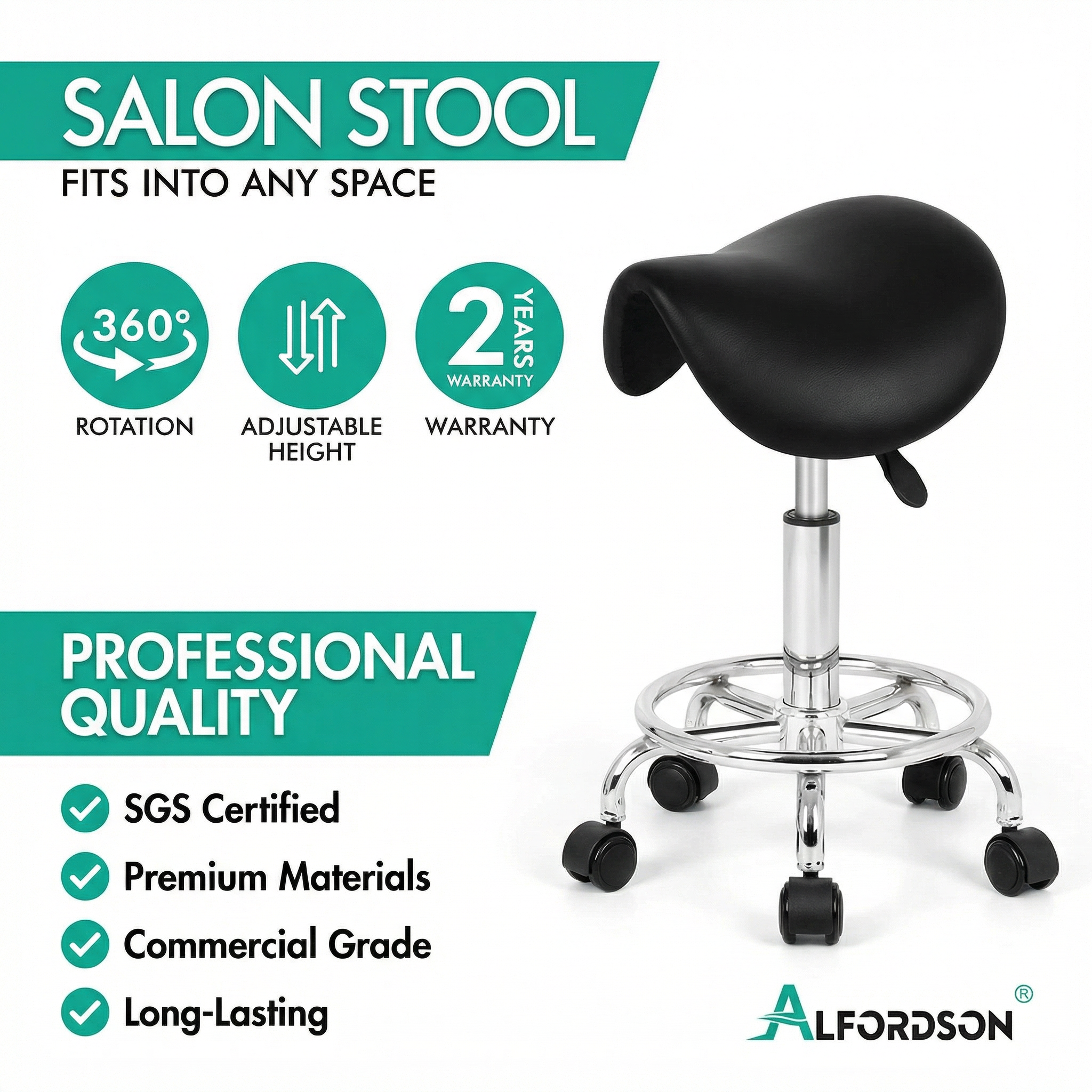 Saddle Stool - Salon Stool, Ergonomic Comfort, 360° Swivel