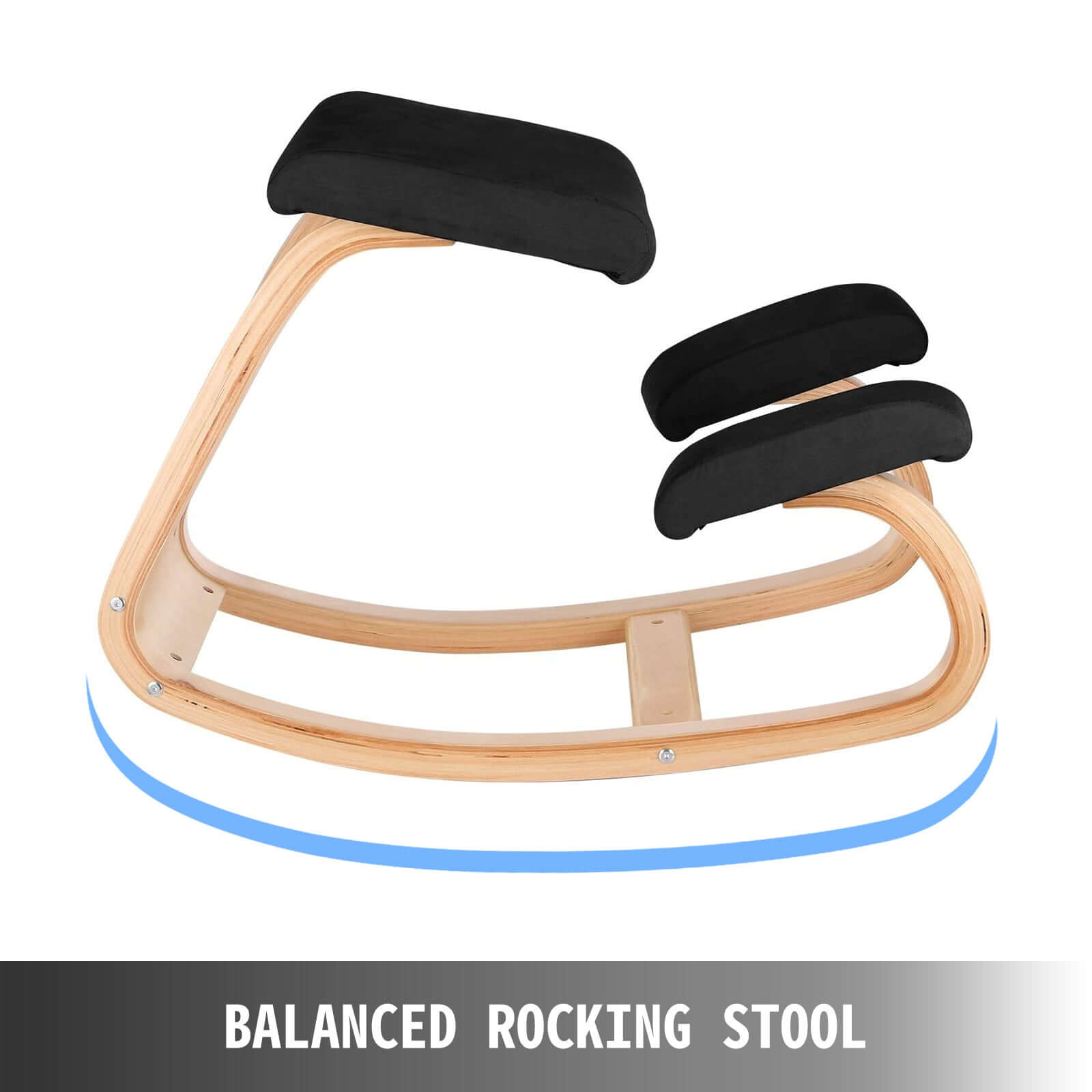 Wooden ergonomic kneeling chair with cushioned seat and knee pads, designed to promote better posture and reduce back strain while sitting.