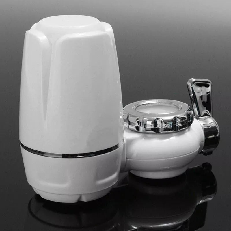 Compact faucet-mounted water filter system with sleek white design for easy home water purification