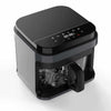 Black glass air fryer with a transparent cooking window and digital controls, designed for healthier, oil-free frying and even heat distribution.