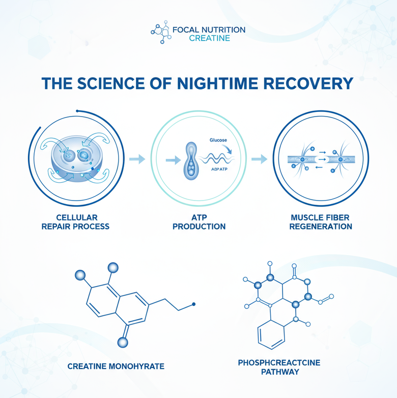 Creatine benefits summary showing increased energy, muscle growth, cognitive support, and performance enhancement.