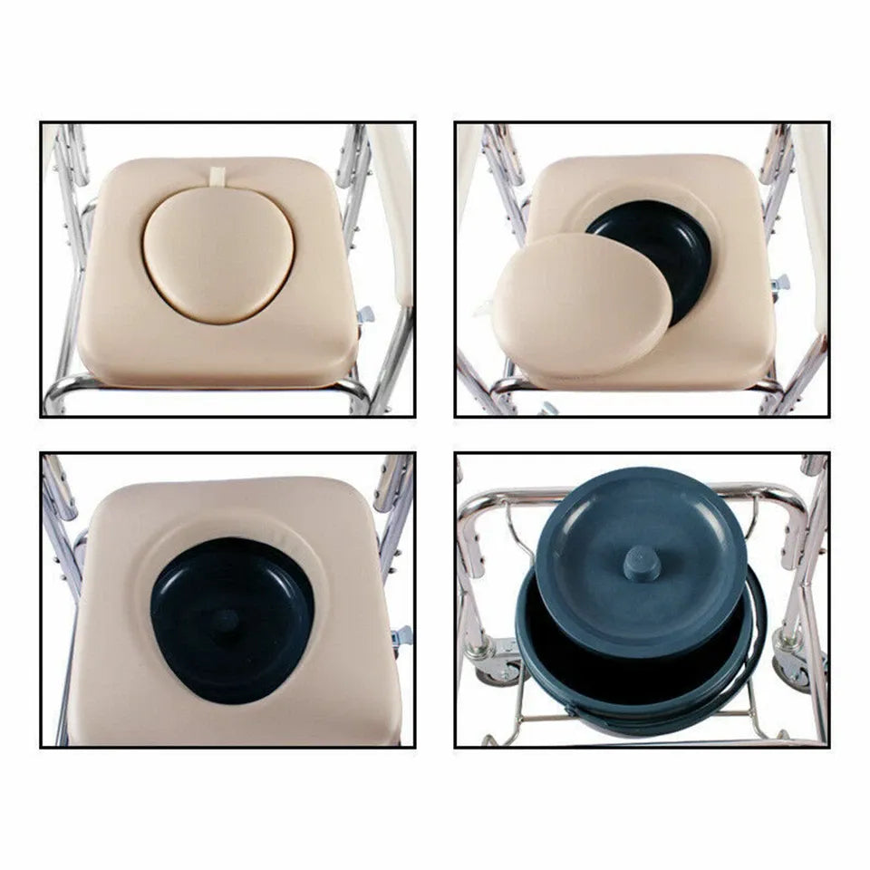 Commode Chair - Mobile Shower Chair, 3-in-1 Wheelchair, Smooth Easy Mobility