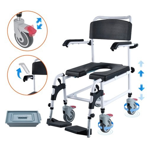Commode Chair - Mobile Shower Chair, 3-in-1 Wheelchair, Smooth Easy Mobility